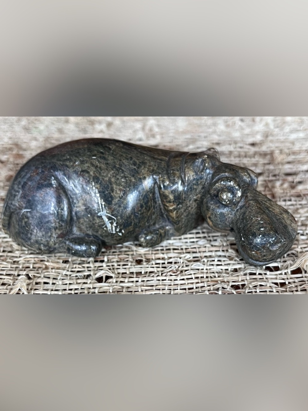 Soapstone Inuit Canada Handcrafted Dark Green Hippo Figurine Small